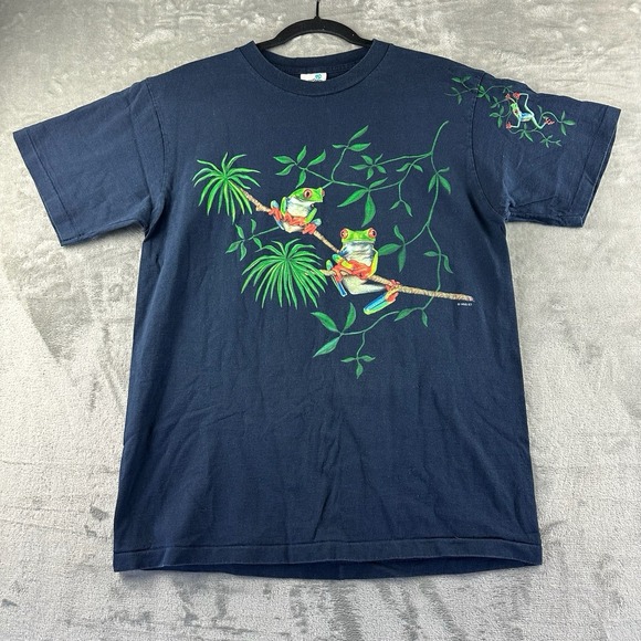 VTG 90's Natural Wonders T-Shirt Men's L Blue Tree Frogs Single Stitch USA Tee - Picture 1 of 10